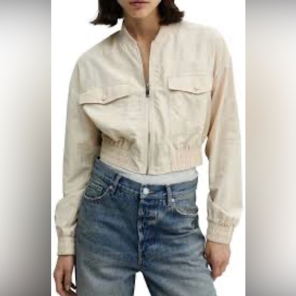 MANGO Picola Bomber Jacket Lightweight Casual Minimalist Beige Size Medium - Picture 1 of 8